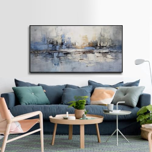 Blue and White Abstract Wall Art 30"x60" Canvas