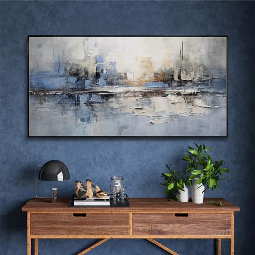 Blue and White Abstract Wall Art 30"x60" Canvas