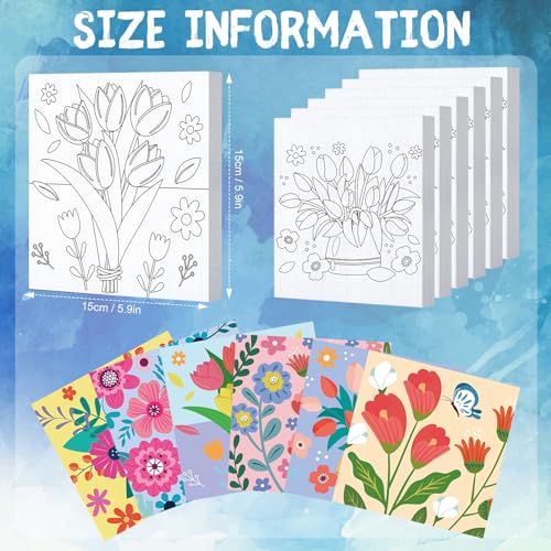 6 Pack Pre-Drawn Canvas Paint Kit (Floral Style)