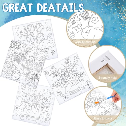 6 Pack Pre-Drawn Canvas Paint Kit (Floral Style)
