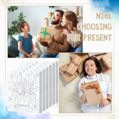 6 Pack Pre-Drawn Canvas Paint Kit (Floral Style)