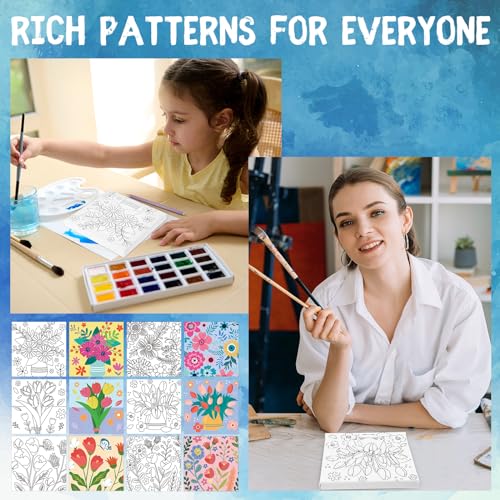 6 Pack Pre-Drawn Canvas Paint Kit (Floral Style)