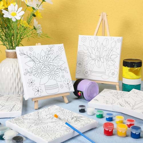 6 Pack Pre-Drawn Canvas Paint Kit (Floral Style)