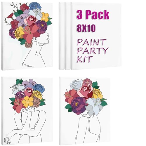 3 Pack Flower Girl Pre Drawn Canvas Set