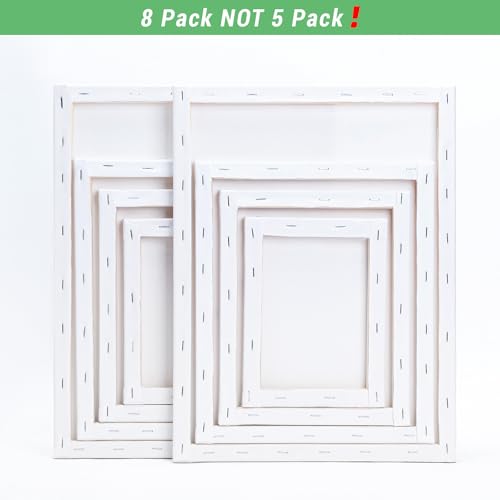 8 Pack of Cotton Stretched Canvases in Multiple Sizes
