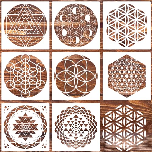 Sacred Geometry 8x8inch Hexagon Mandala Stencils - Wall Art