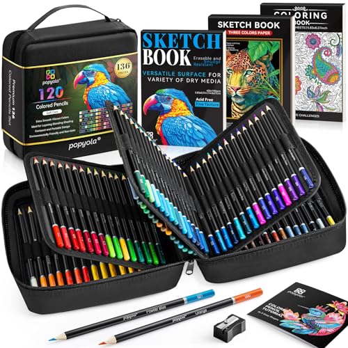 136 Colored Pencils Set with Portable Case, Sketchbook