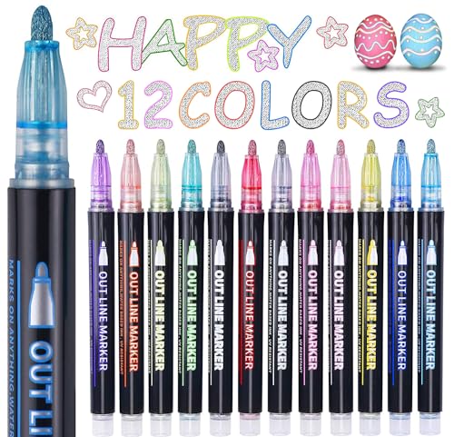 12 Color Metallic Outline Pens for Teen Girls
