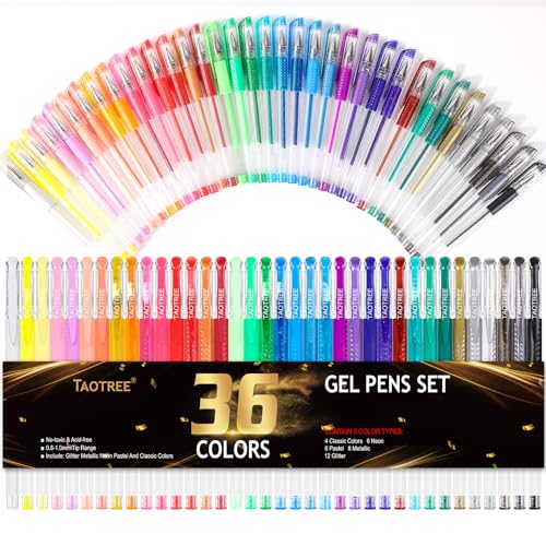 Taotree 36-Color Glitter Gel Pens - Neon Ink Drawing Set