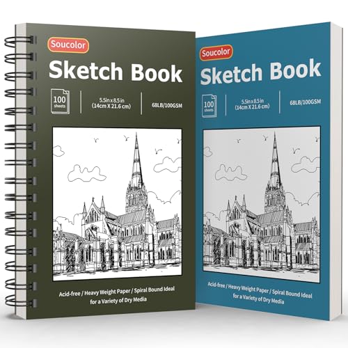 Soucolor Sketchbook Pack of 2, 200 Sheets Spiral Bound