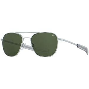 AO Original Pilot Sunglasses - Matte Silver - Calobar Green SkyMaster Glass Lenses - Bayonet Temple - 57-20-140