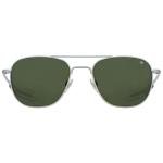 AO Original Pilot Sunglasses - Matte Silver - Calobar Green SkyMaster Glass Lenses - Bayonet Temple - 57-20-140