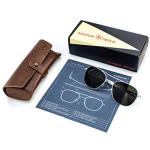 AO Original Pilot Sunglasses - Matte Silver - Calobar Green SkyMaster Glass Lenses - Bayonet Temple - 57-20-140