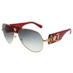 Versace Baroque Gold Leather Metal Aviator Sunglasses Gray Gradient Lens