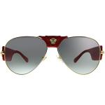 Versace Baroque Gold Leather Metal Aviator Sunglasses Gray Gradient Lens