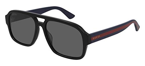 Gucci Black Blue Plastic Aviator Sunglasses Grey Lens