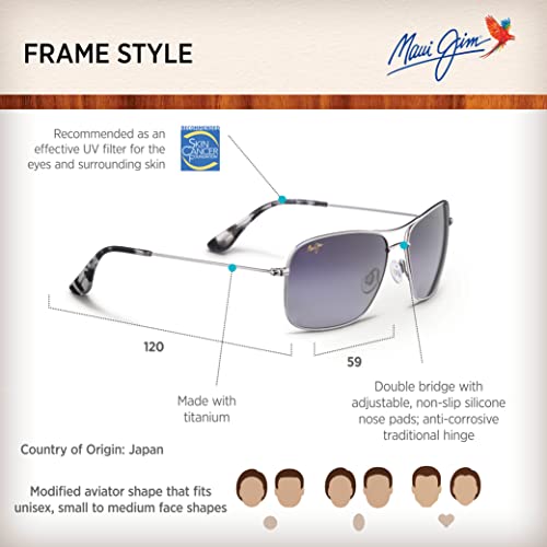 Maui Jim Polarized Aviator Sunglasses, Silver/Neutral Grey