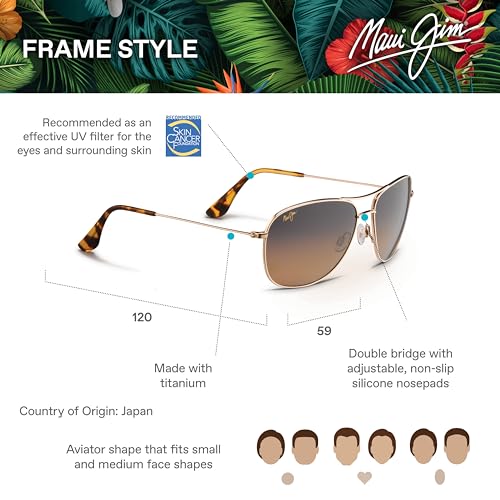 Maui Jim Cliff House Polarized Aviator Sunglasses Gold Bronze