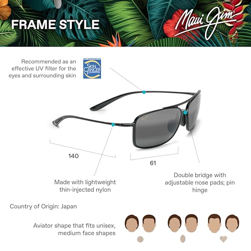 Maui Jim Kaupo Gap Polarized Aviator Sunglasses - Black