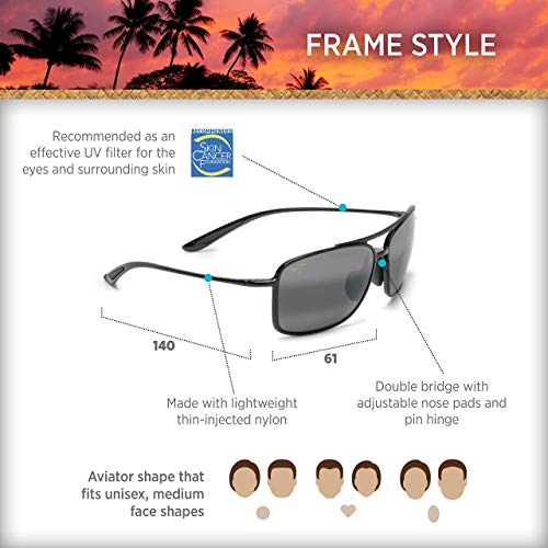 Maui Jim Kaupo Gap Polarized Aviator Sunglasses - Black