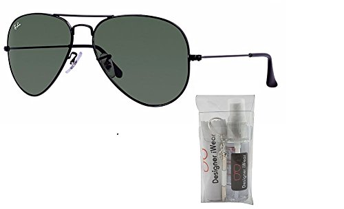 Ray-Ban RB3025 Black/G-15 Aviator Sunglasses + Designer Bundle