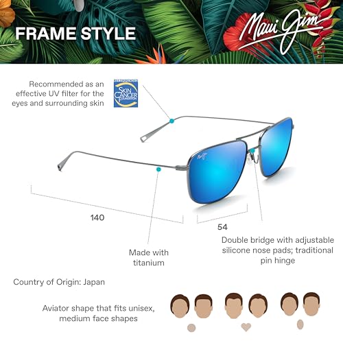 Maui Jim Men's Mikioi Aviator Sunglasses, Grey/Blue Hawaii