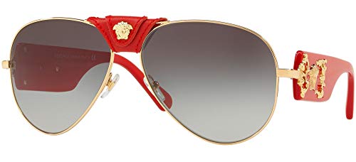 Versace Baroque Gold Leather Metal Aviator Sunglasses Gray Gradient Lens