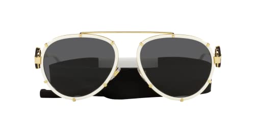 Versace VE 2232 147187 White Metal Aviator Sunglasses Grey Lens