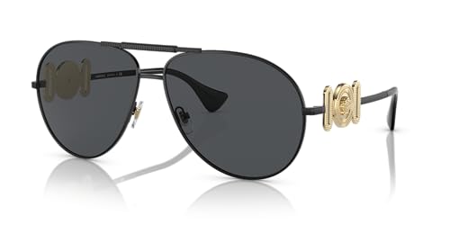 Versace Unisex Aviator Sunglasses in Matte Black, Dark Grey