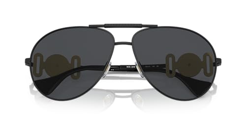 Versace Unisex Aviator Sunglasses in Matte Black, Dark Grey