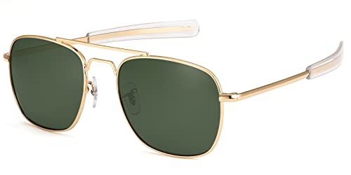 Mens 55mm Gold Polarized Aviator Sunglasses Military Pilot