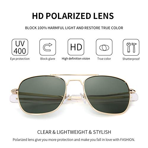 Mens 55mm Gold Polarized Aviator Sunglasses Military Pilot
