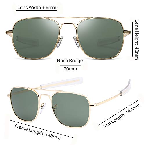 Mens 55mm Gold Polarized Aviator Sunglasses Military Pilot