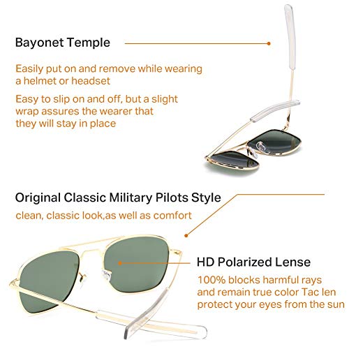 Mens 55mm Gold Polarized Aviator Sunglasses Military Pilot