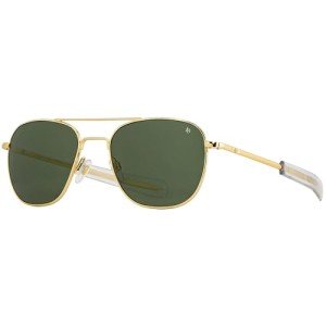 AO Original Pilot Sunglasses - Gold - Calobar Green SkyMaster Glass Lenses - Bayonet Temple - Polarized - 57-20-140
