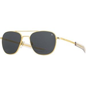 AO Original Pilot Sunglasses - Gold - True Color Gray AOLite Nylon Lenses - Bayonet Temple - Polarized - 55-20-140
