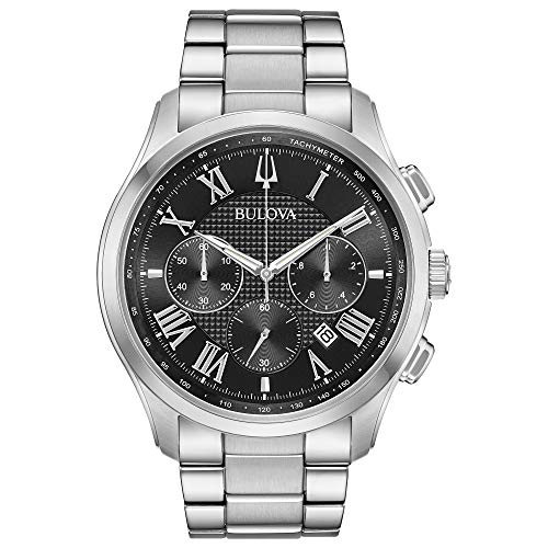 Bulova Men's Classic Wilton 6-Hand Chronograph Quartz, Luminous Hands, Textured Dial, Roman Numeral Markers