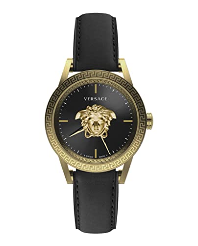 Versace Palazzo Empire Collection Luxury Mens Watch Timepiece with a Black Strap Featuring a IP Yellow Gold Case and Black Dial