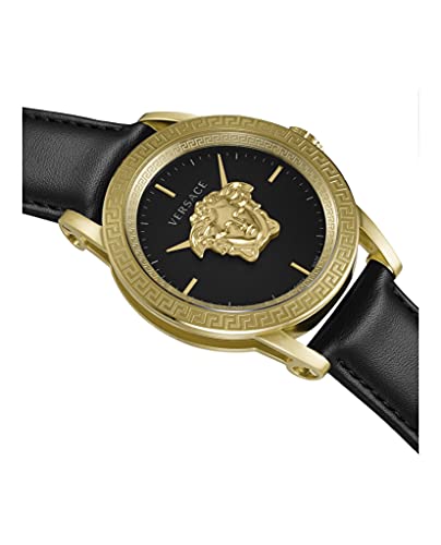Versace Palazzo Empire Collection Luxury Mens Watch Timepiece with a Black Strap Featuring a IP Yellow Gold Case and Black Dial