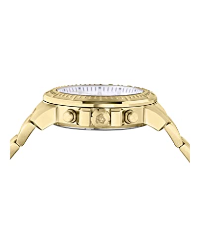 Versace New Chrono Collection Luxury Mens Watch Timepiece with a Gold Bracelet Featuring a Gold Case and Silver Dial
