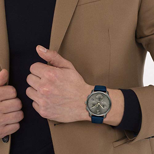 Movado Bold Thin Men's Swiss Qtz Chrono Stainless Steel and Leather Strap Casual Watch, Color: Navy (Model: 3600720)