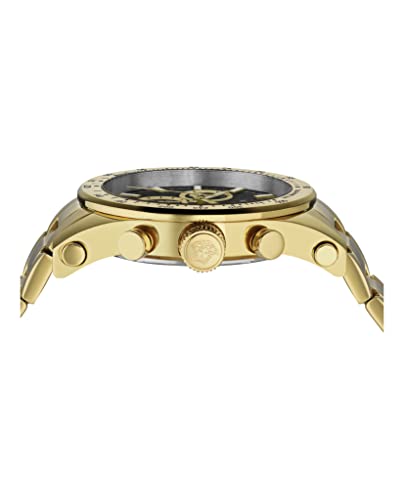 Versace Chrono Sporty Collection Luxury Mens Watch Timepiece with a Gold Bracelet Featuring a Gold Case and Black Dial