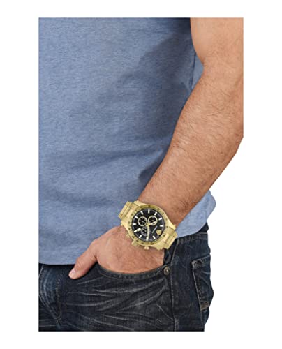 Versace Chrono Sporty Collection Luxury Mens Watch Timepiece with a Gold Bracelet Featuring a Gold Case and Black Dial