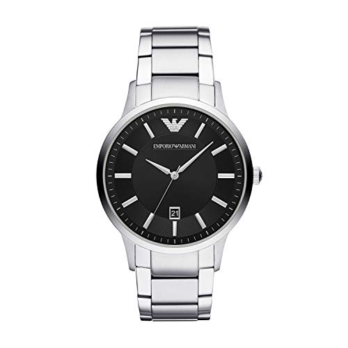 Emporio Armani Watch for Men, Three Hand Date Movement, 43 mm Silver Stainless Steel Case with a Stainless Steel Strap, AR11181