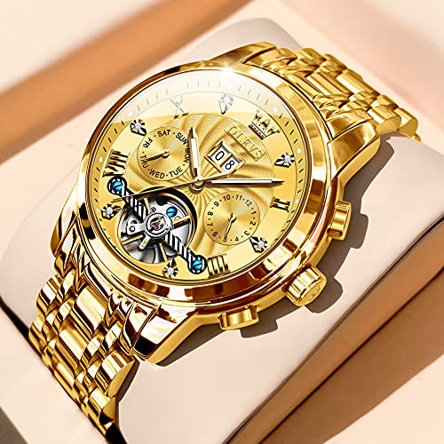 OLEVS Automatic Men Watch Tourbillon Self Winding Mechanics Luxury Business Stainless Steel Luminous Waterproof Wrist Watch