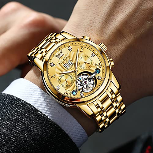 OLEVS Automatic Men Watch Tourbillon Self Winding Mechanics Luxury Business Stainless Steel Luminous Waterproof Wrist Watch