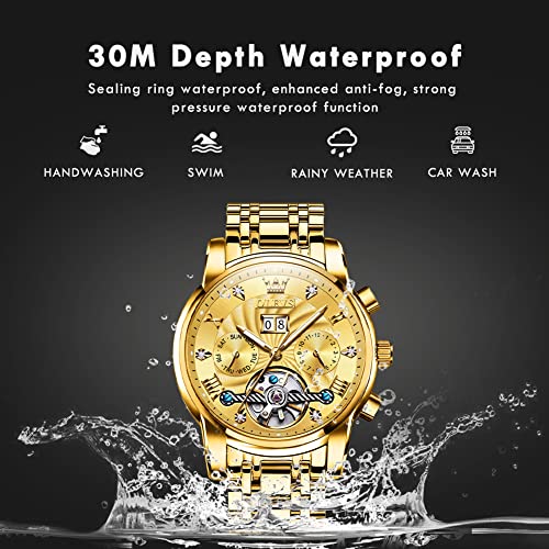 OLEVS Automatic Men Watch Tourbillon Self Winding Mechanics Luxury Business Stainless Steel Luminous Waterproof Wrist Watch
