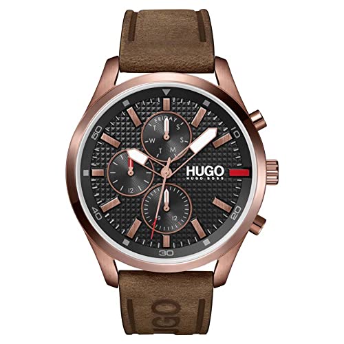 HUGO Analogue Multifunction Quartz Watch for Men with Brown Leather Strap - 1530162