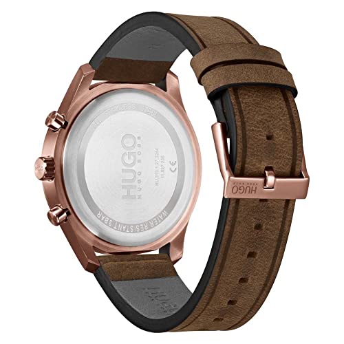 HUGO Analogue Multifunction Quartz Watch for Men with Brown Leather Strap - 1530162
