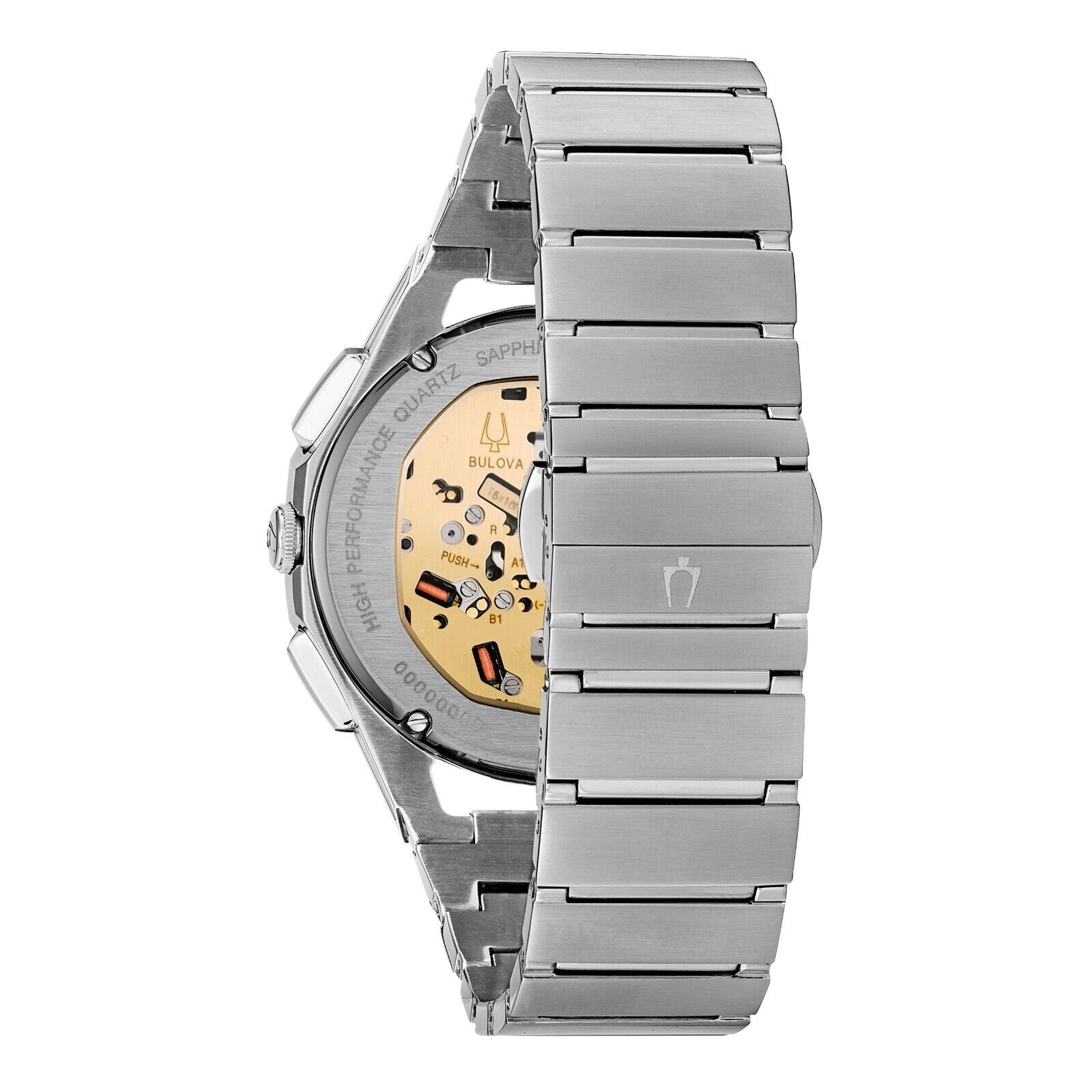 Bulova Men CURV Quartz Chronograph Exhibition Caseback Blue Watch 44MM 96A205